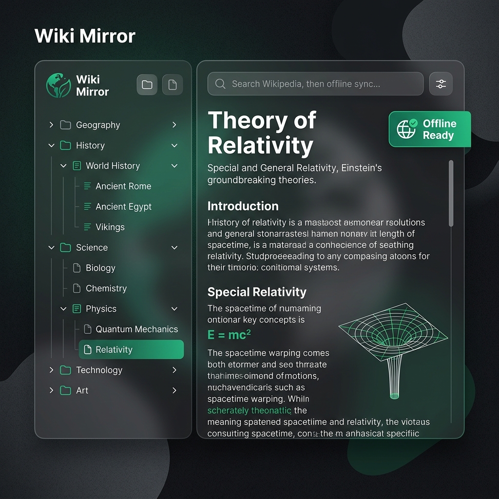 Preview do Wiki Mirror Scraper — interface de busca offline para documentação